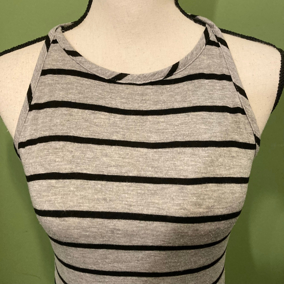Women's Rebel Sugar Grey Black Striped Halter Backless Maxi Dress M - Picture 6 of 8